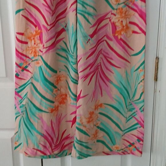 Forever 21 tropical beach lounge wide leg palazzo elastic waist pants  Sz L - Picture 2 of 6